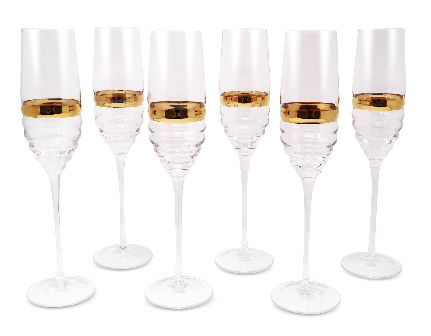 Set of 2 Glasses with Linear Design and Gold Stripe: Flute