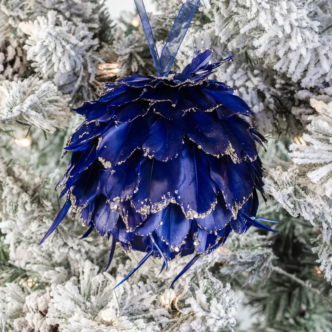 Navy Blue Feather Christmas Ornament