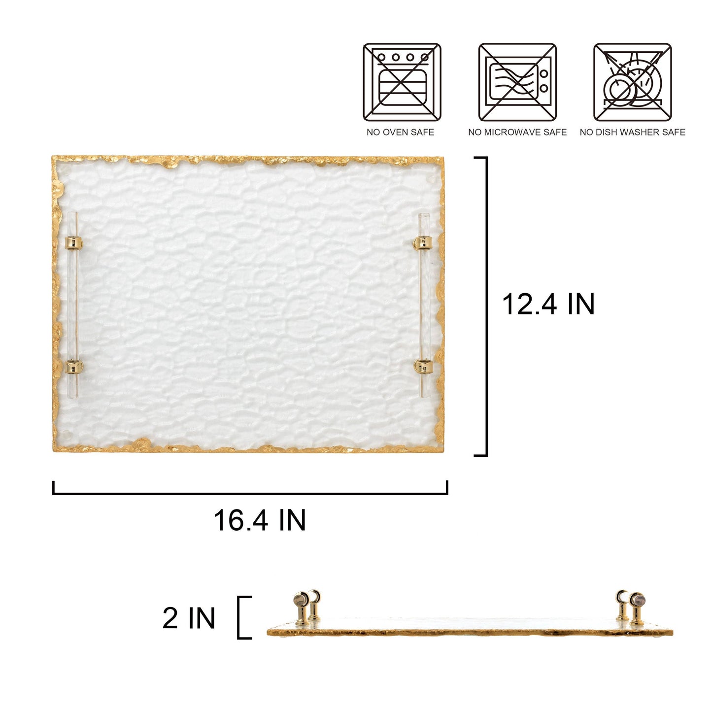 Gold Edge, Glass Tray with Handles