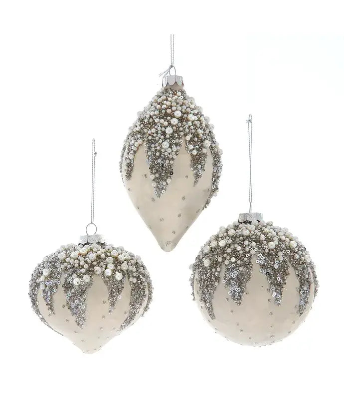 Glass Ivory Leaf Ornament Ball/Drop/Onion