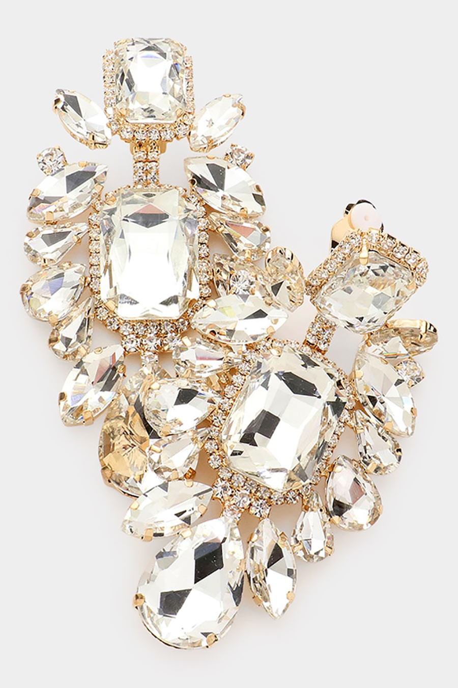 Multi Stone Embellished Evening Clip on Earrings-Gold