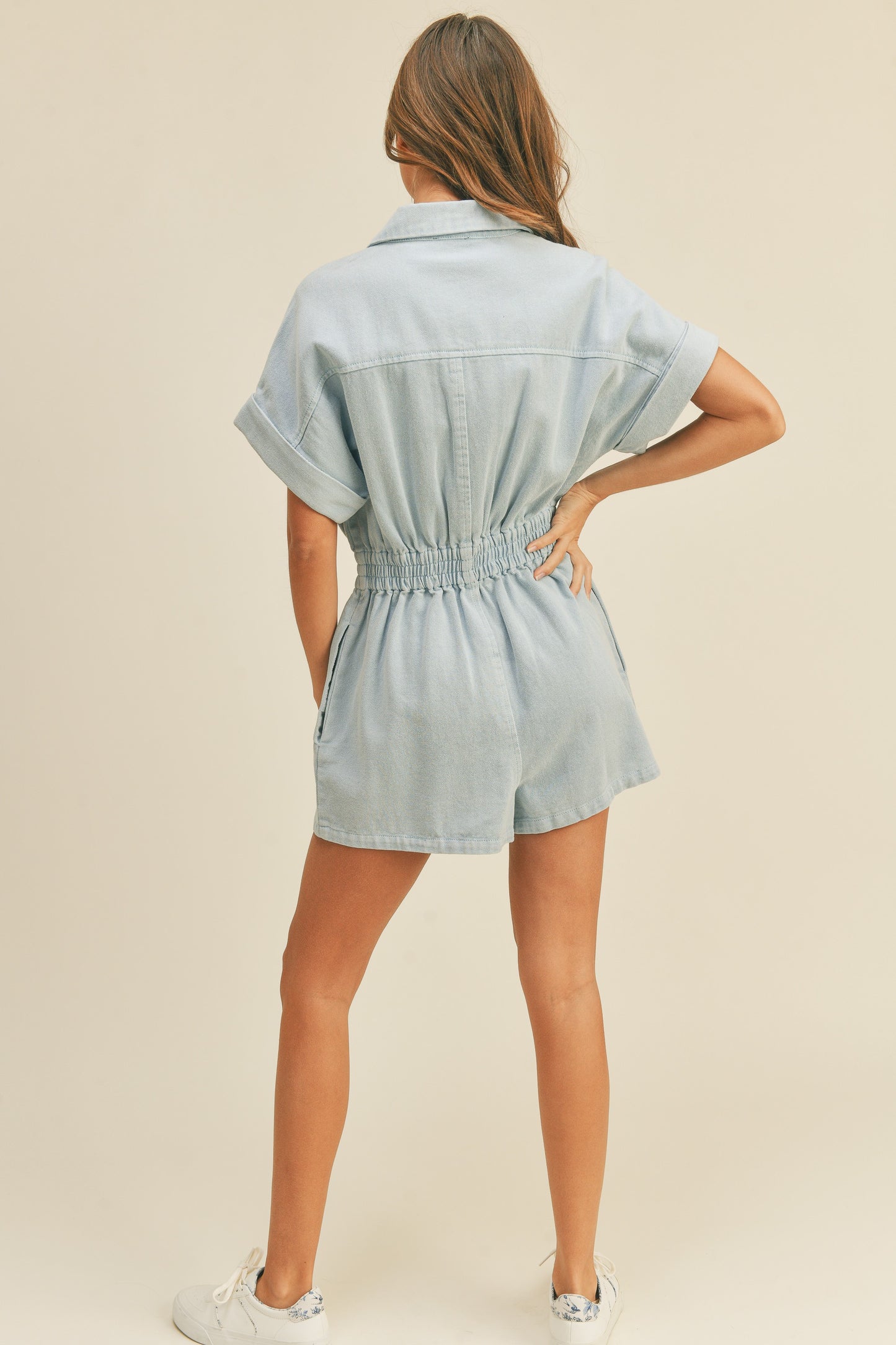 Washed Cotton Button Down Romper
