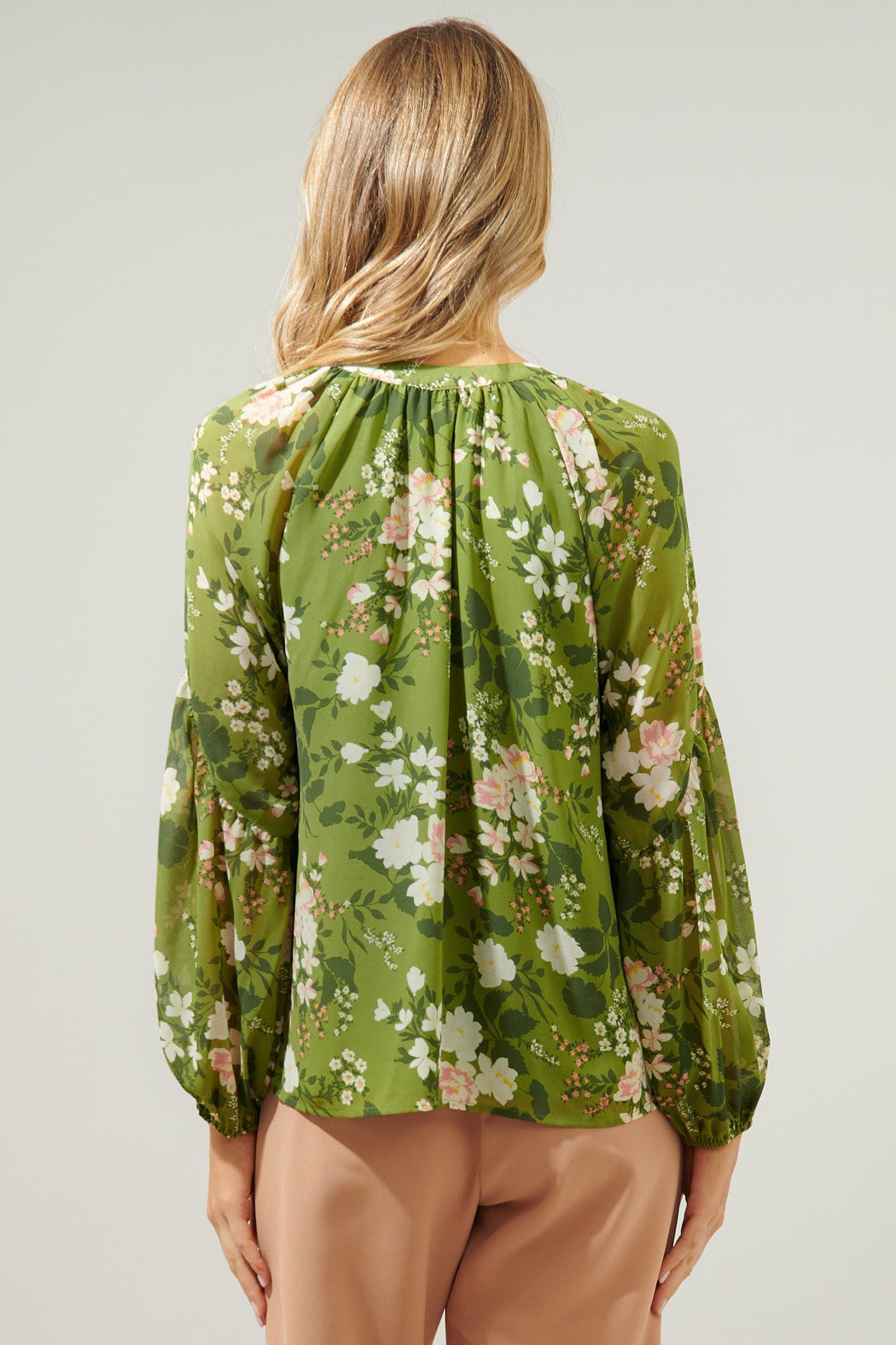 Floral Split Neck Raglan Blouse
