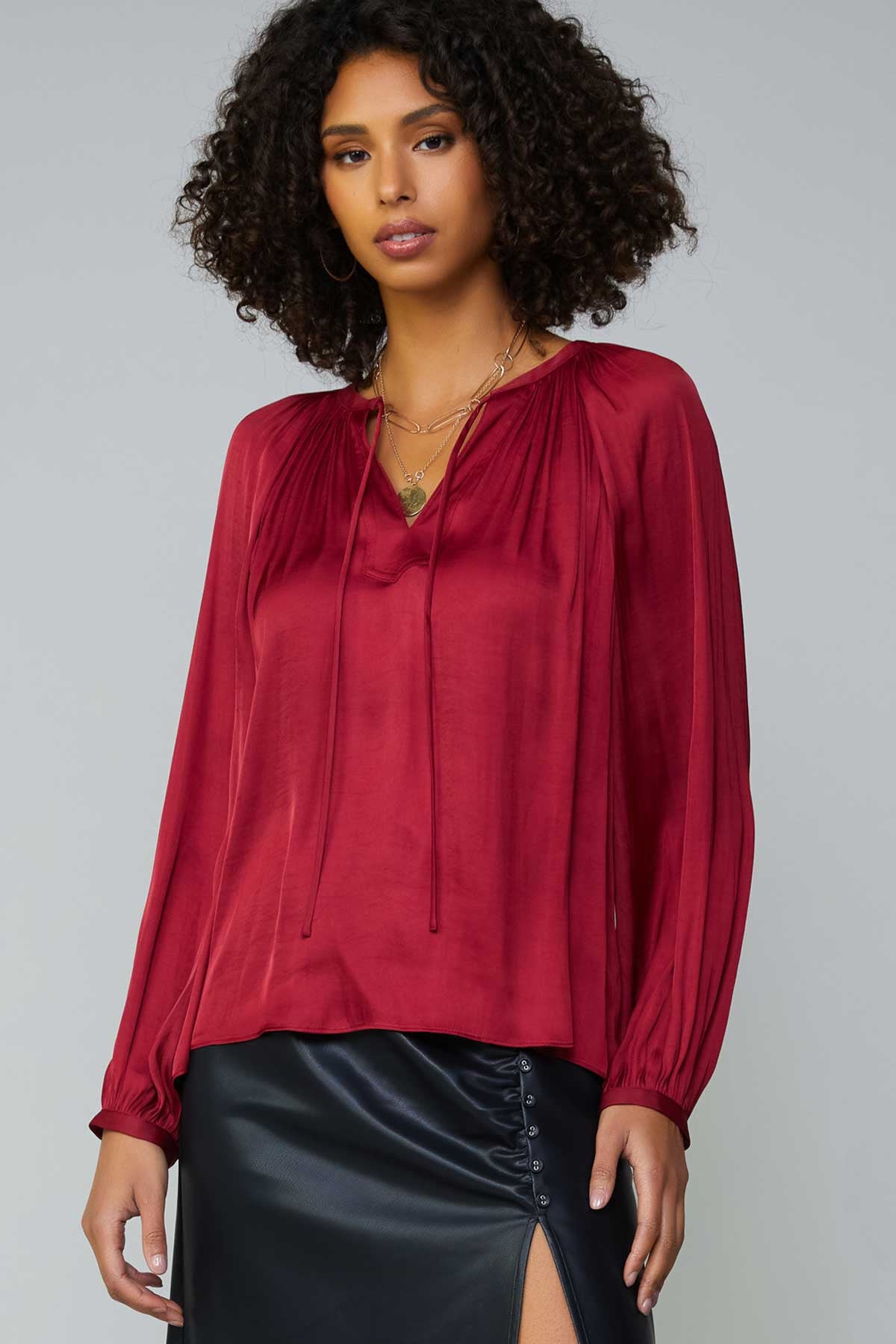 Long Sleeve Blouse In Ruby