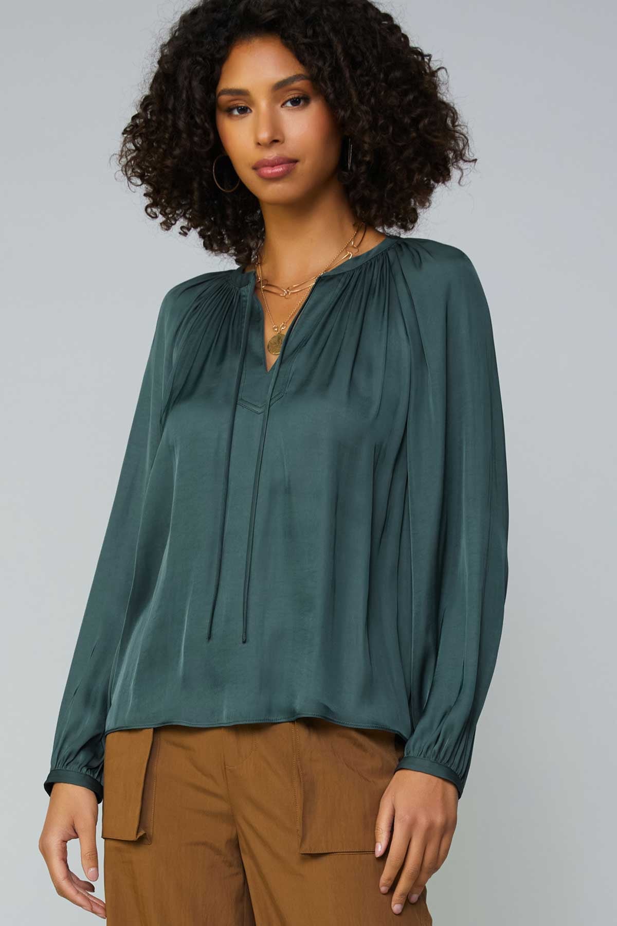 Long Sleeve Blouse In Forest Green