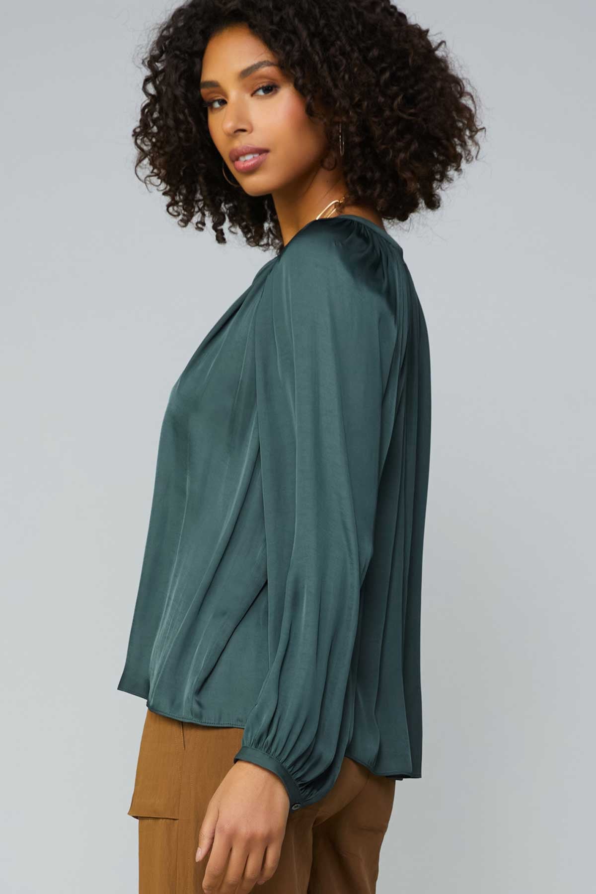 Long Sleeve Blouse In Forest Green