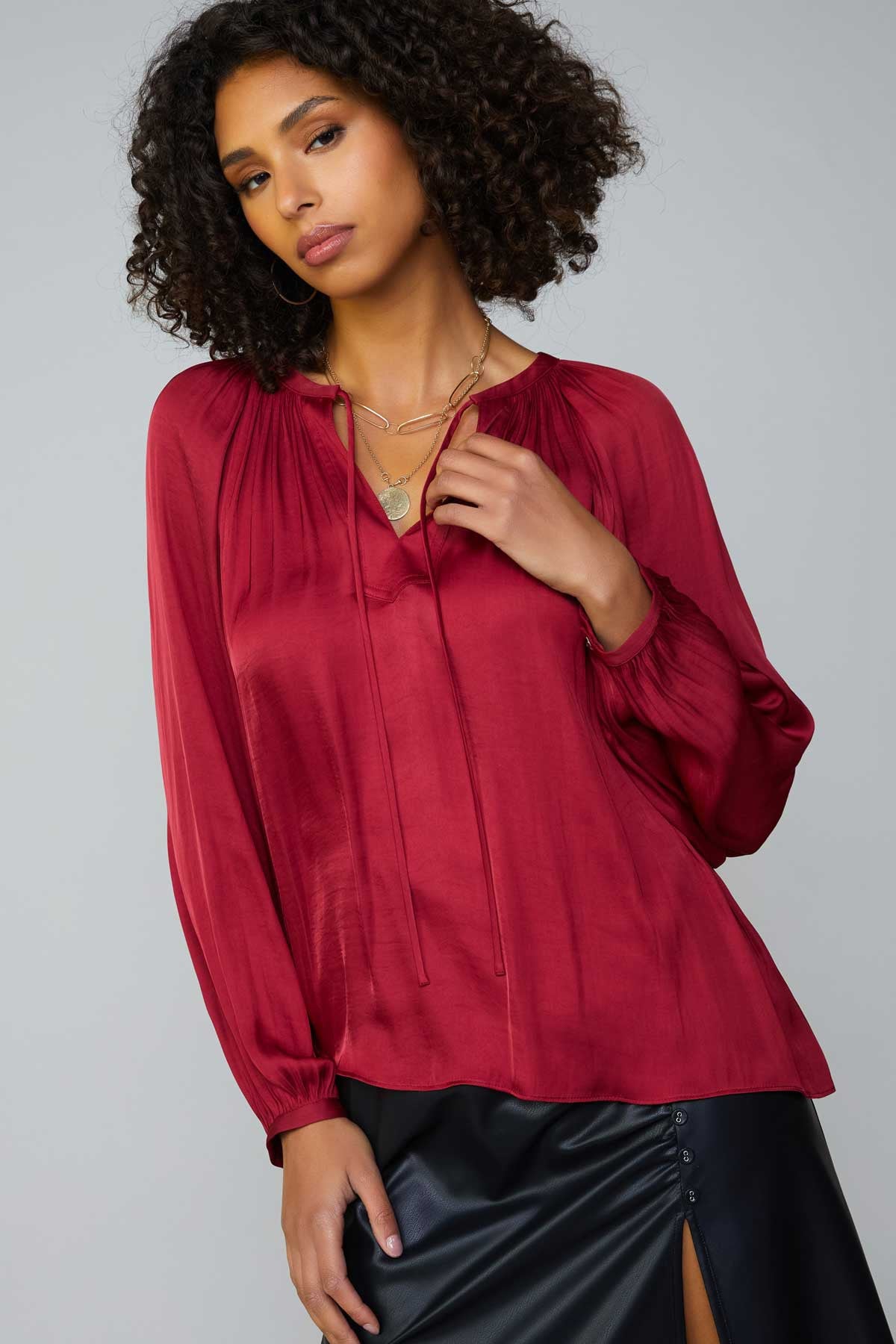 Long Sleeve Blouse In Ruby