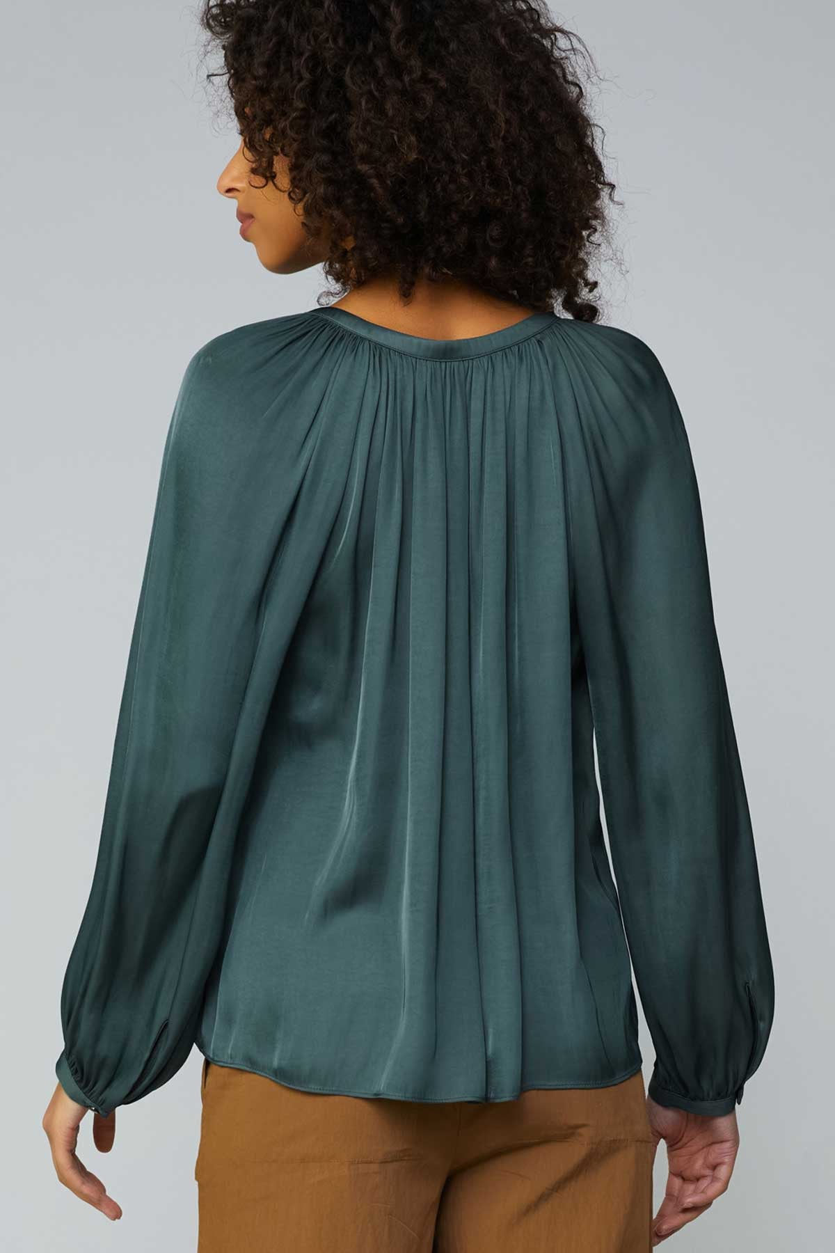 Long Sleeve Blouse In Forest Green