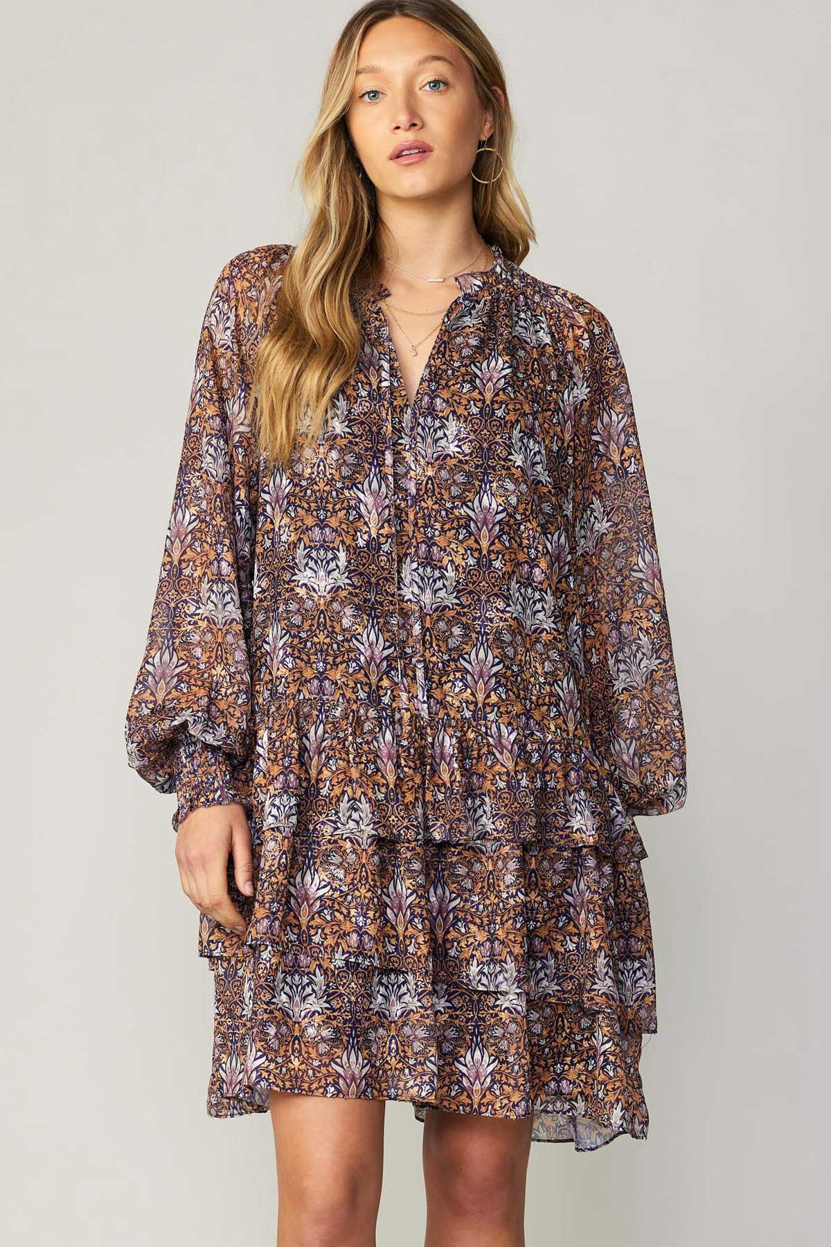 Tile Print Mini Tiered Dress