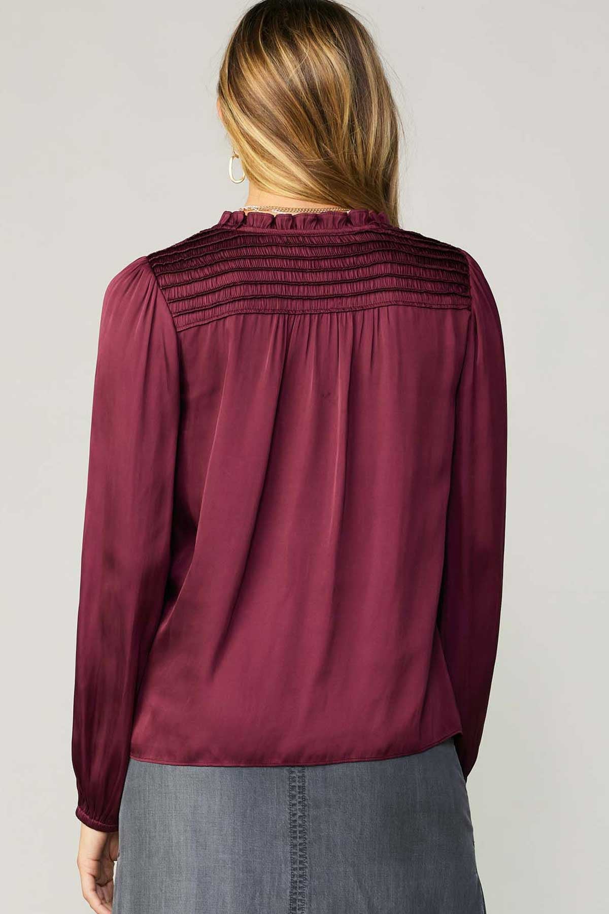 Smocked Detail Blouse In Wine