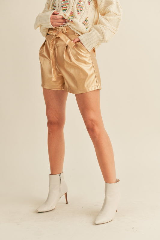 FINAL SALE Gold Faux Leather Shorts