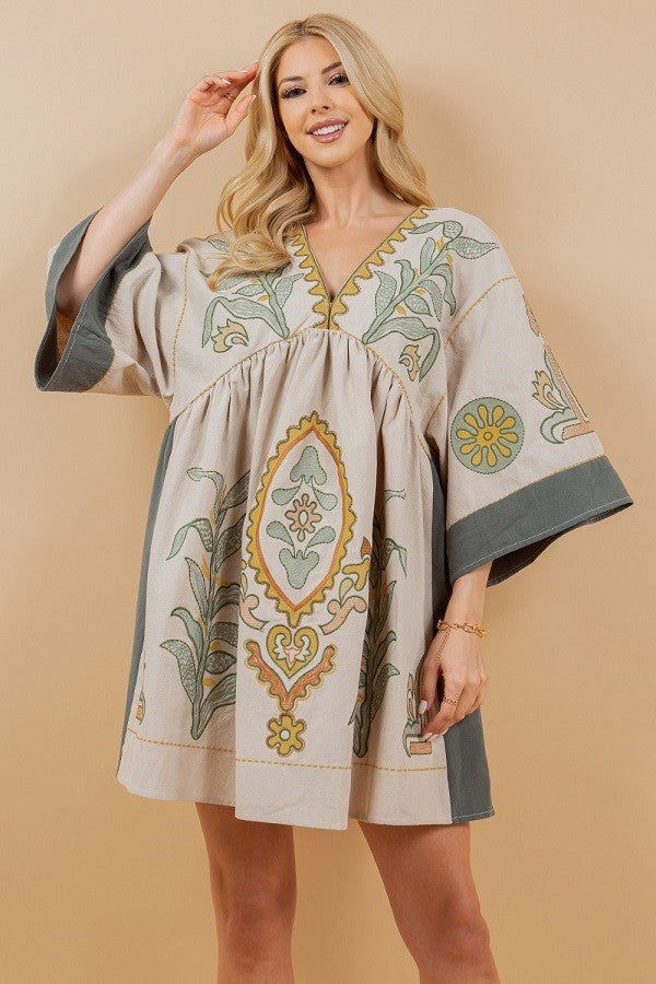 FINAL SALE Wide Sleeved Embroidery Dress