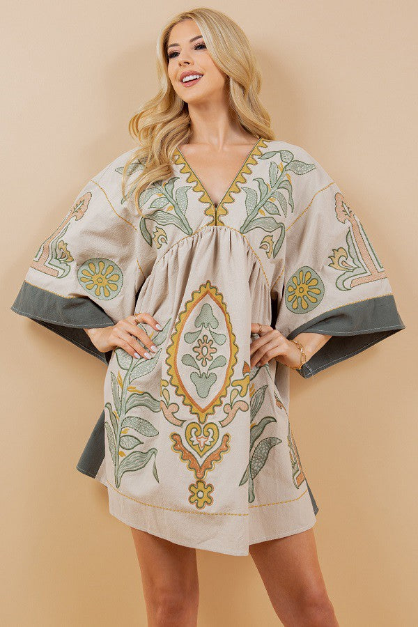 FINAL SALE Wide Sleeved Embroidery Dress