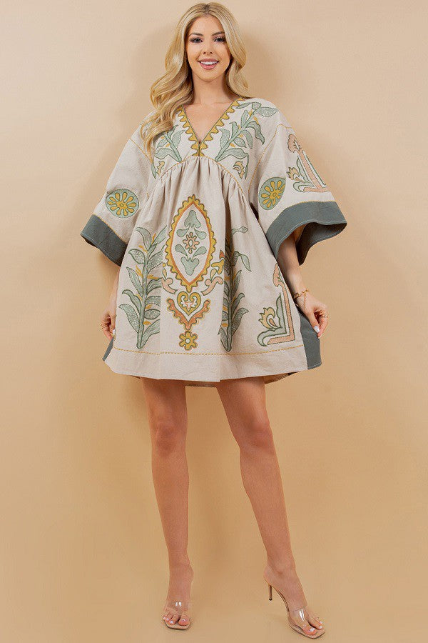 FINAL SALE Wide Sleeved Embroidery Dress