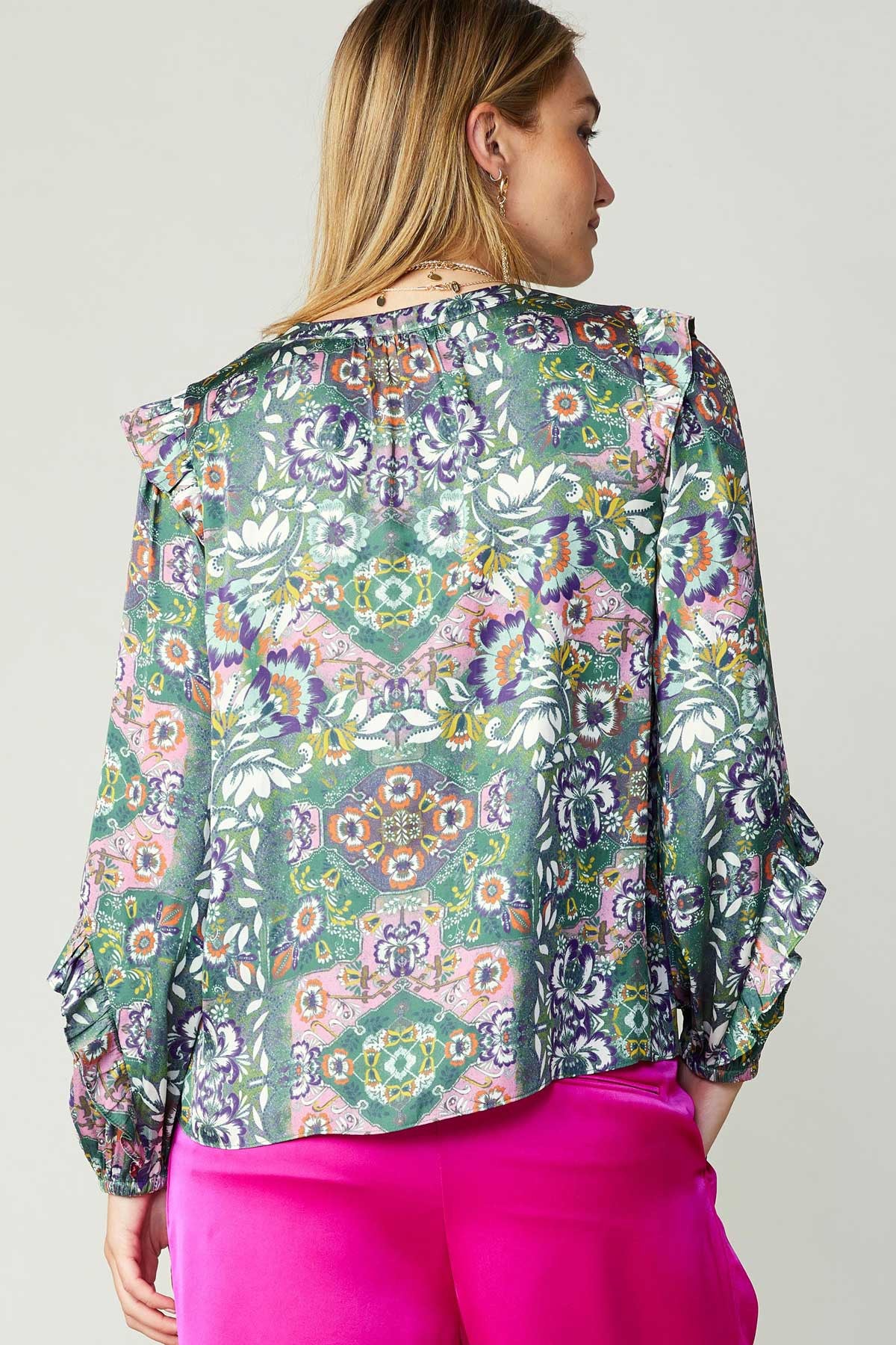 Green Floral Print Blouse