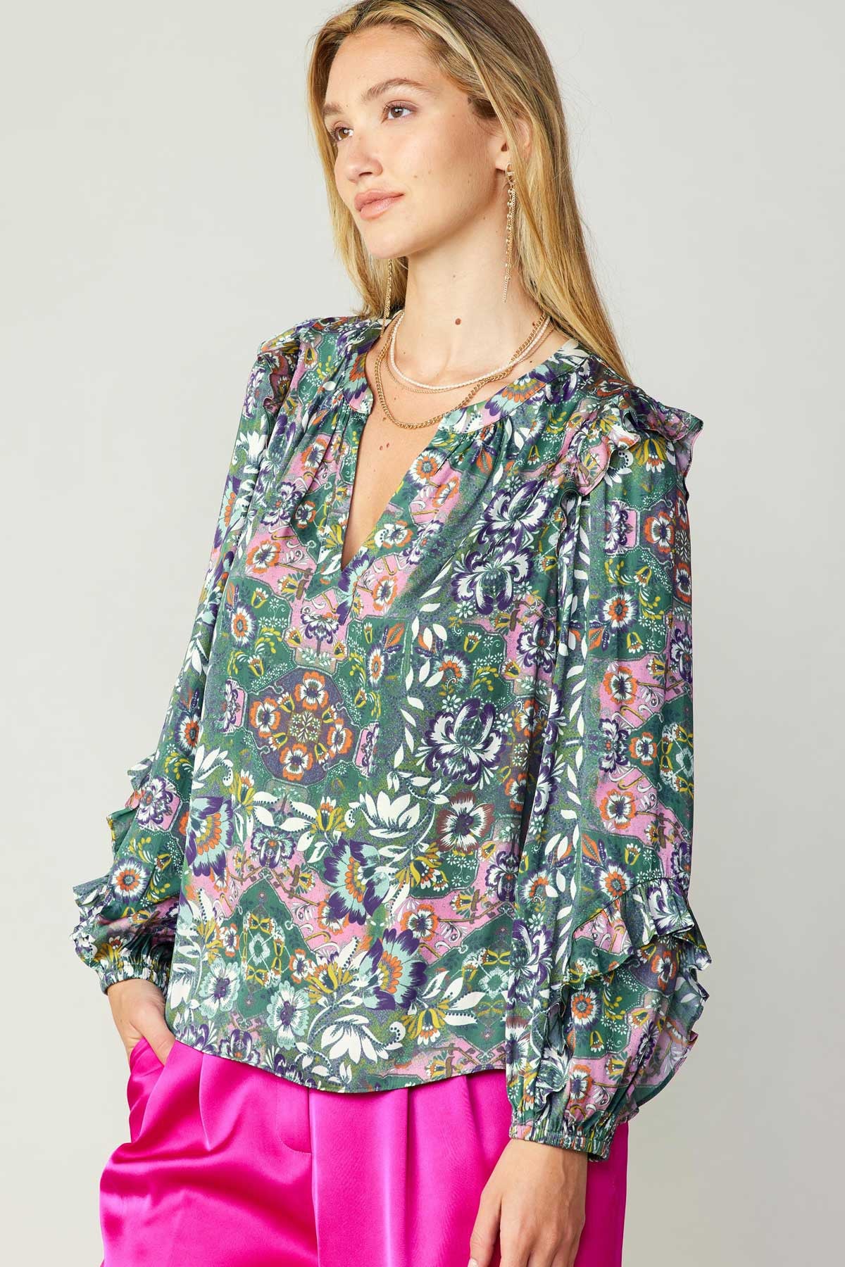 Green Floral Print Blouse