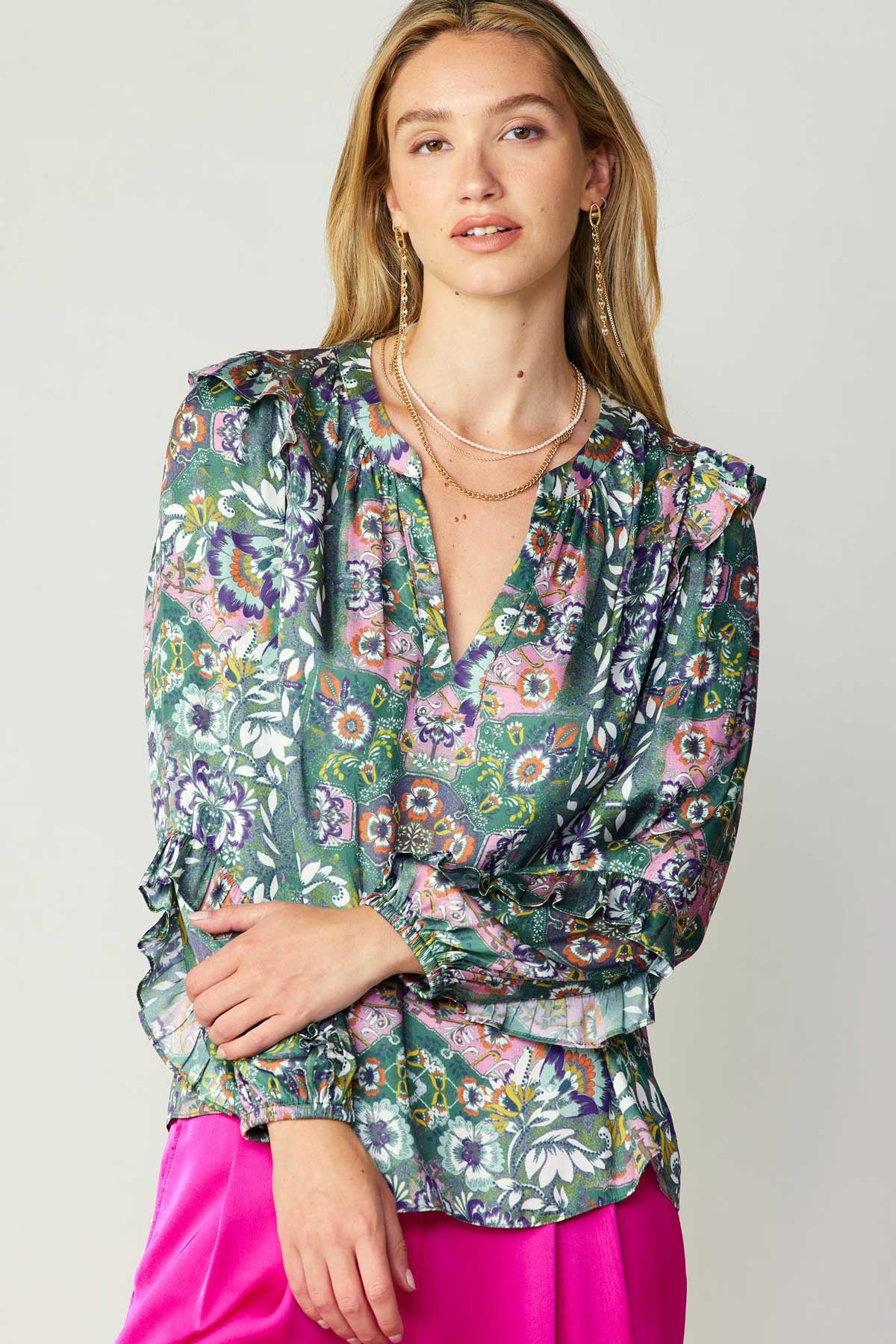 Green Floral Print Blouse