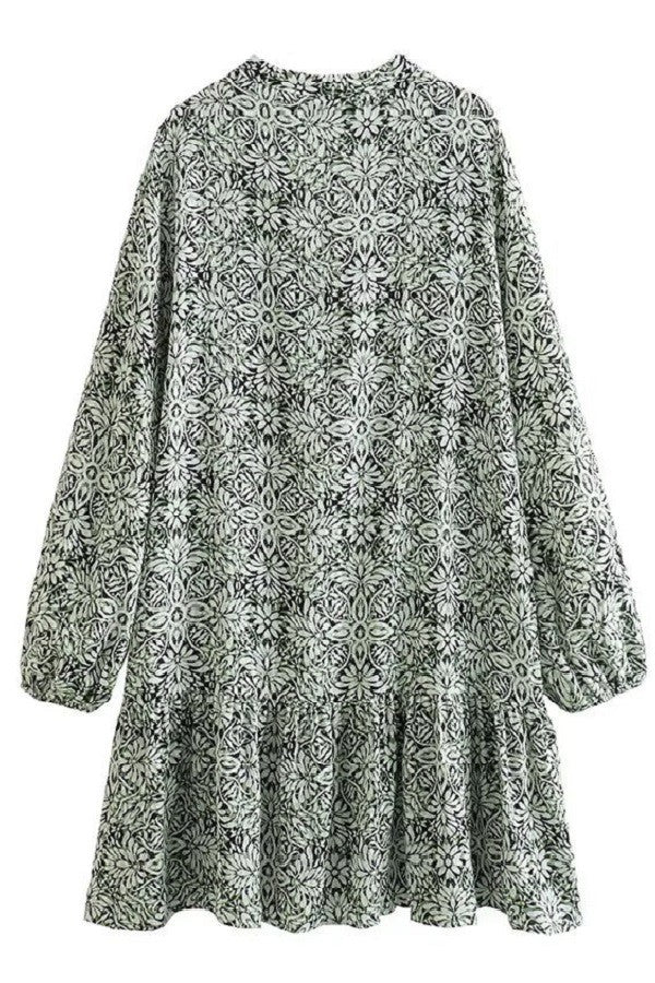 Green & Black Floral Long Sleeve Dress