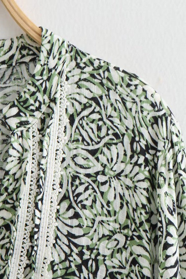 Green & Black Floral Long Sleeve Dress