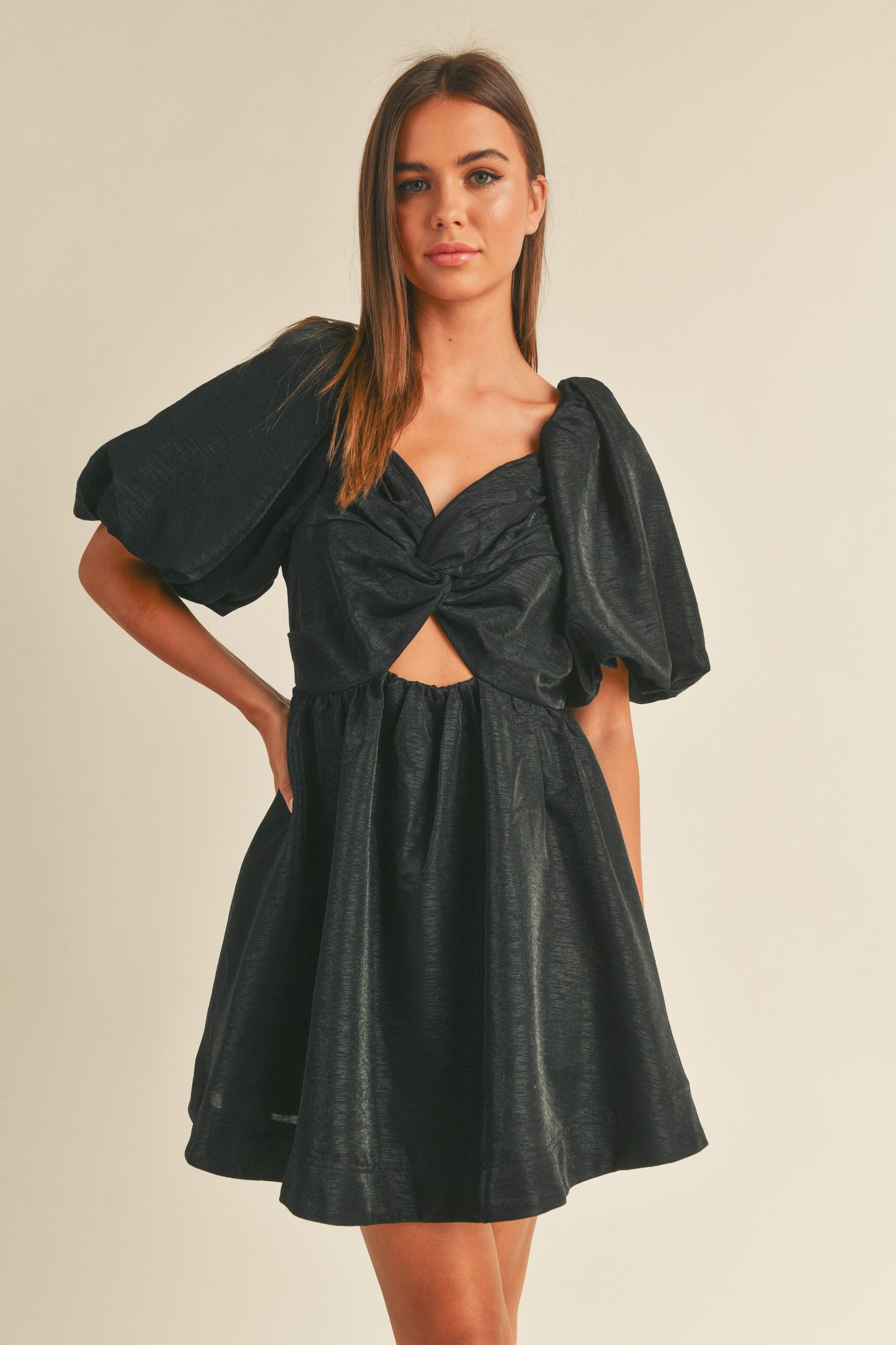 Balloon Sleeve Knot Detail Dress