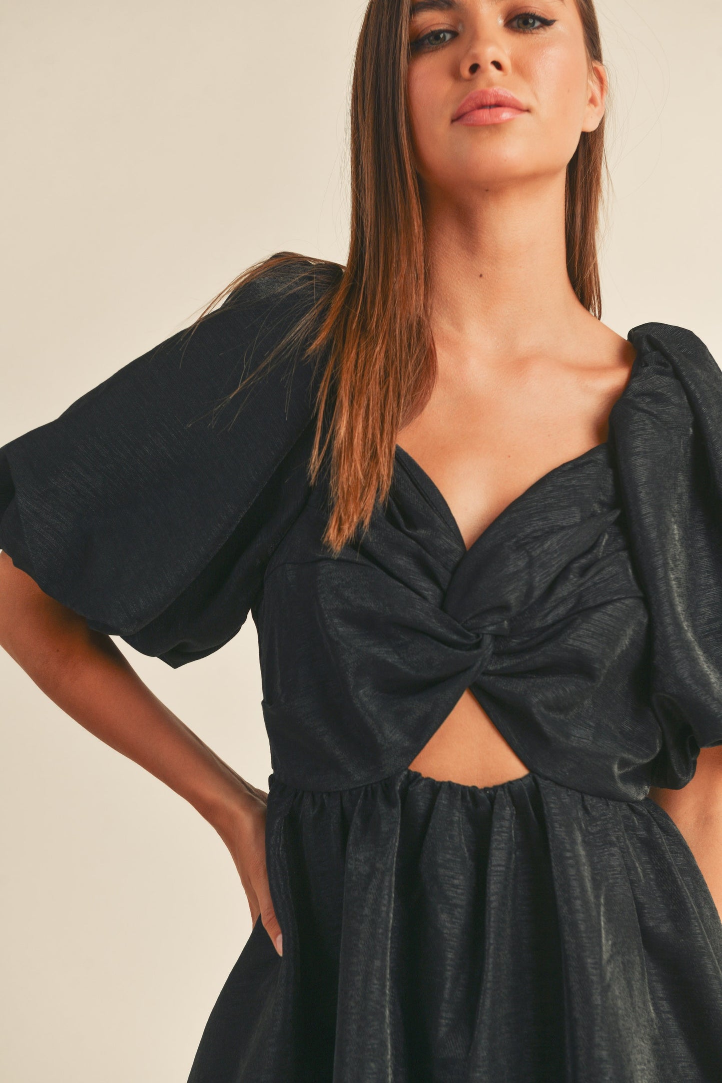 Balloon Sleeve Knot Detail Dress