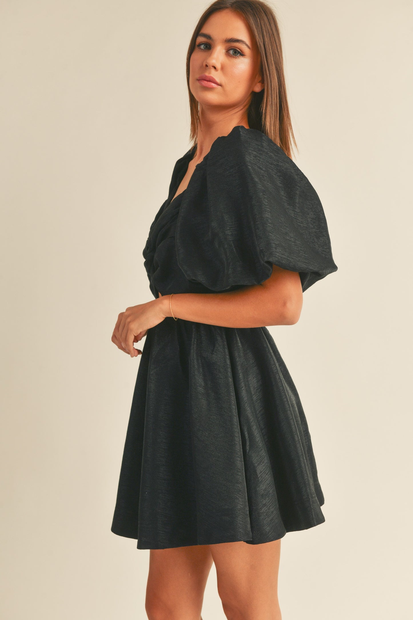 Balloon Sleeve Knot Detail Dress