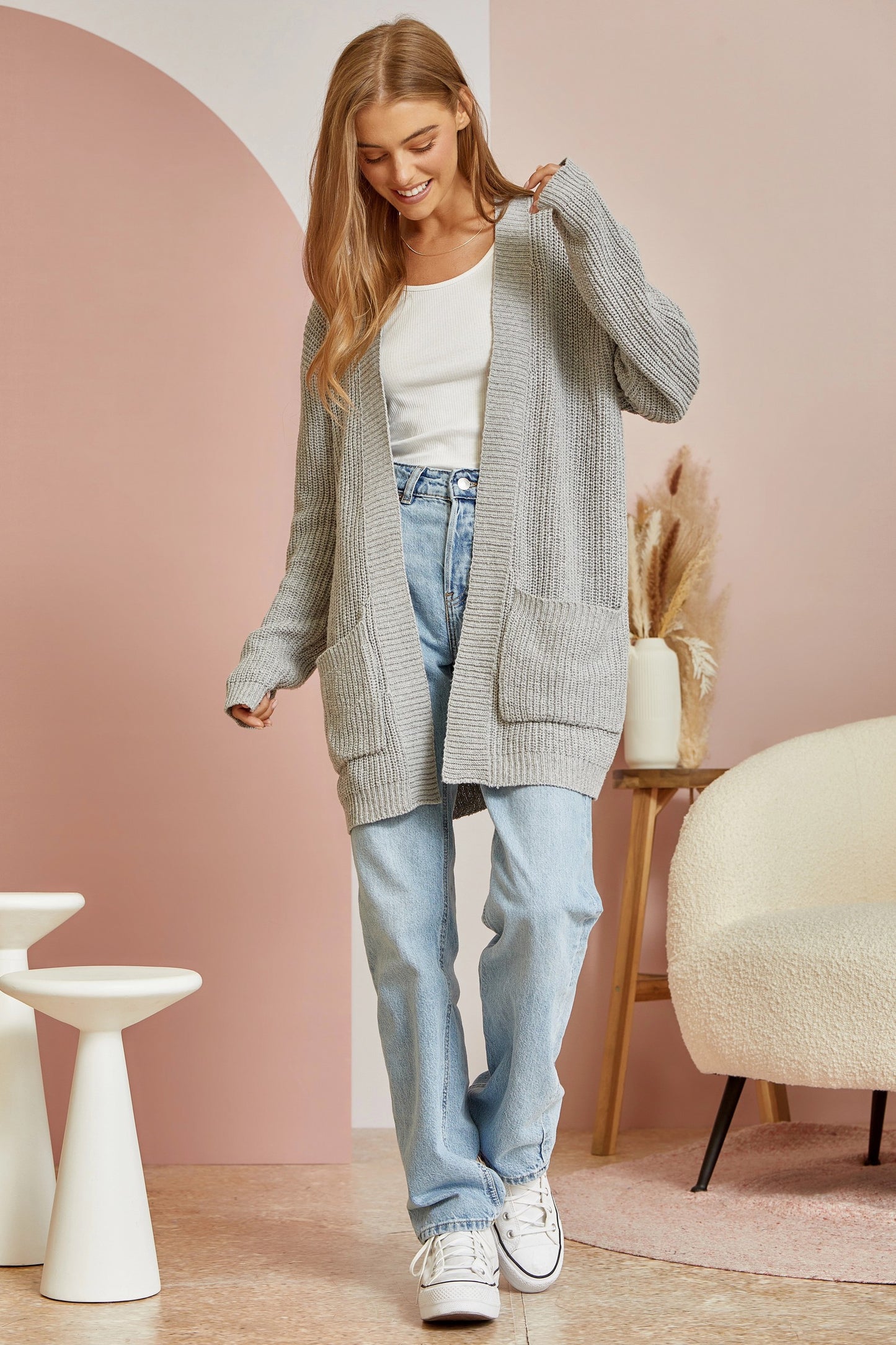 Long Sleeve Cardigan In Grey
