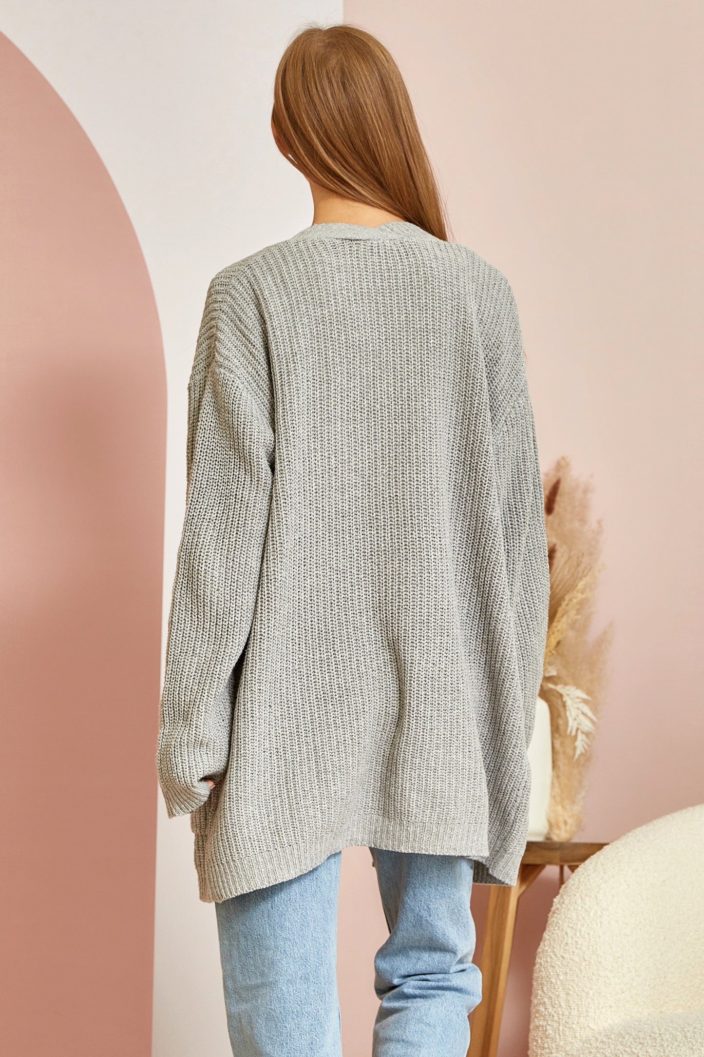 Long Sleeve Cardigan In Grey
