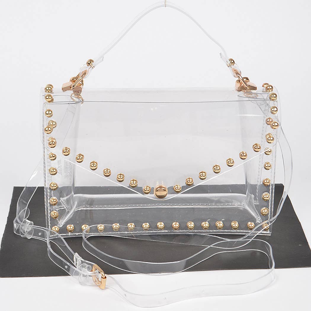 Round Stud Clear Shoulder Bag: Gold