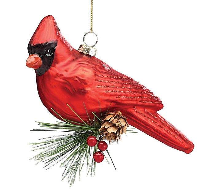 Red Cardinal Sitting on Branch Ornament