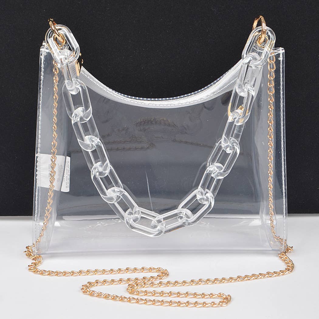 Transparent Chain Shoulder Bag: Clear