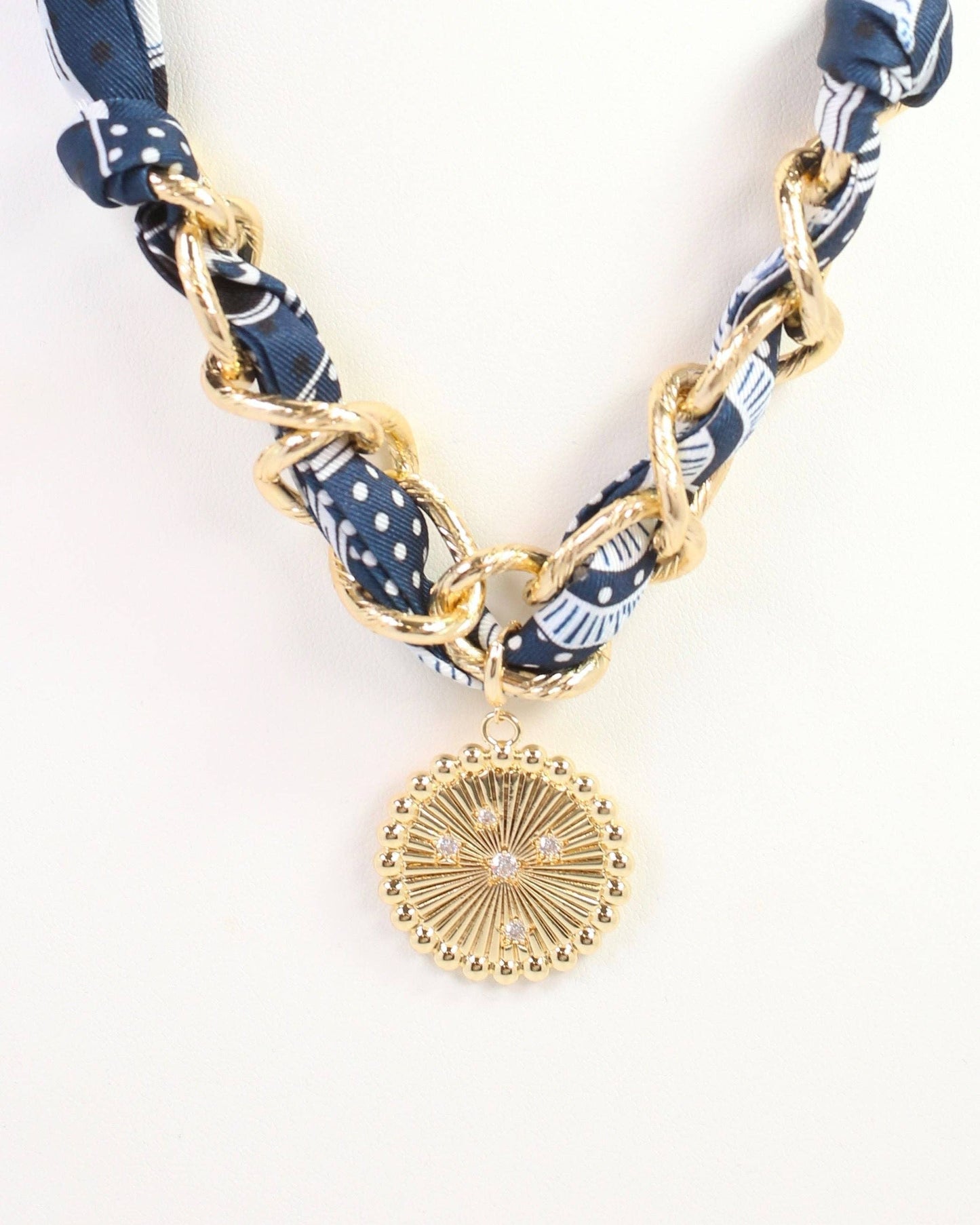 Sarah Scarf Charm Necklace- Navy/Green