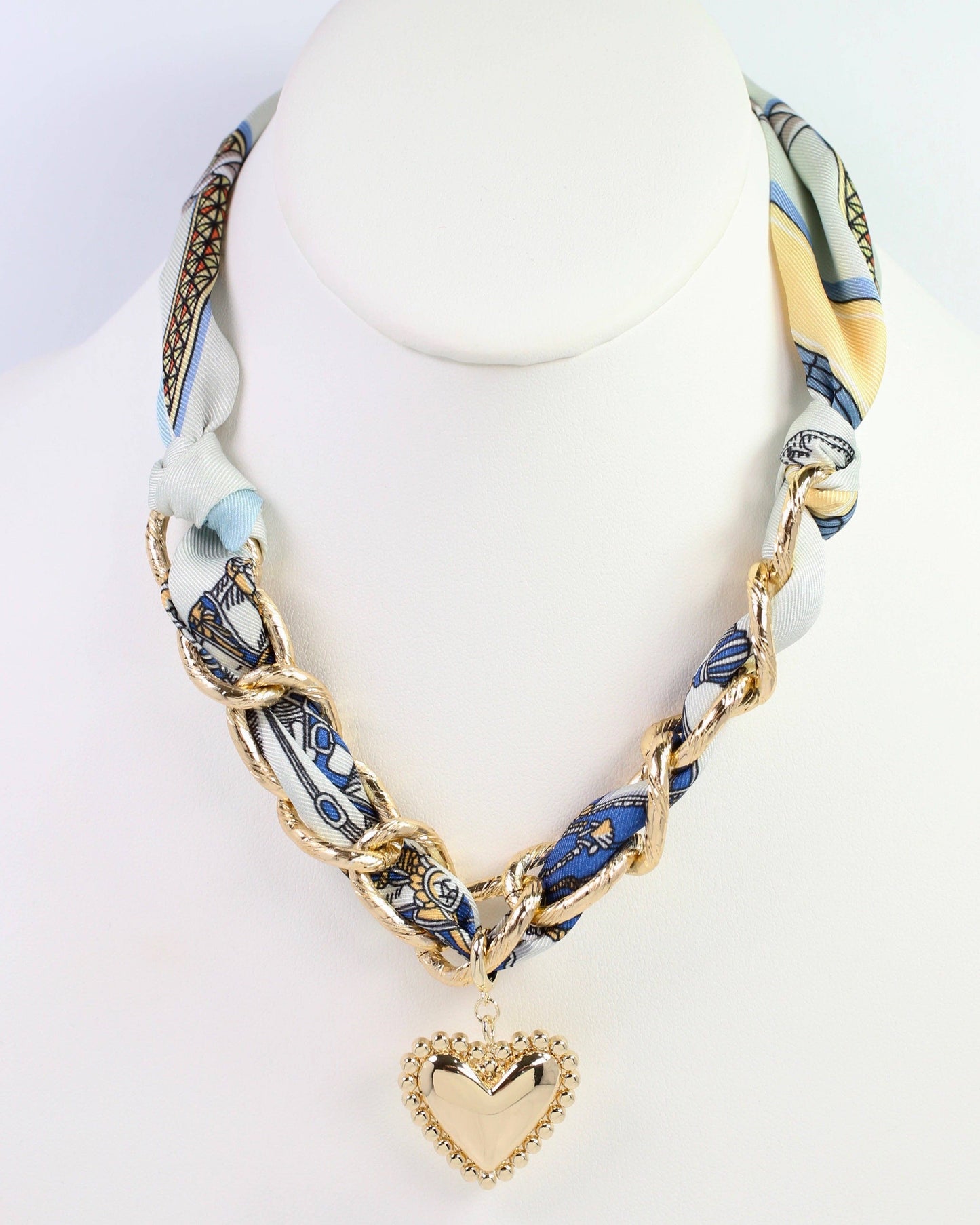 Santee Scarf Heart Charm Necklace-Blue/Yellow