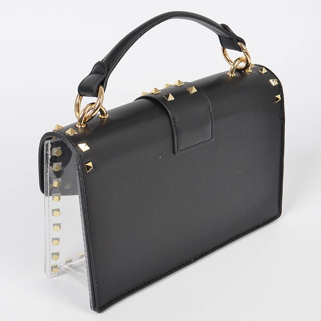 Faux Leather Studded Clear Bag W/Purse: Camel