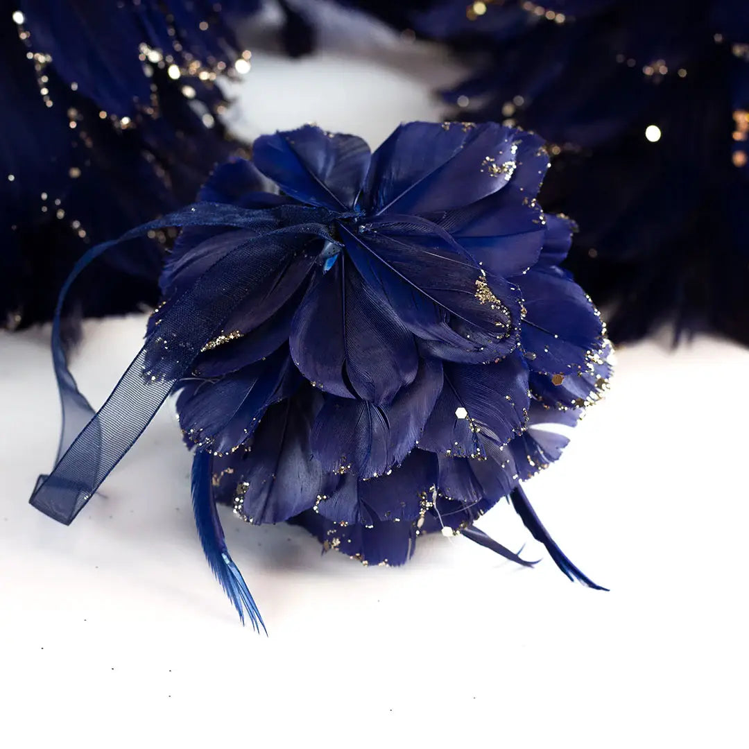 Navy Blue Feather Christmas Ornament