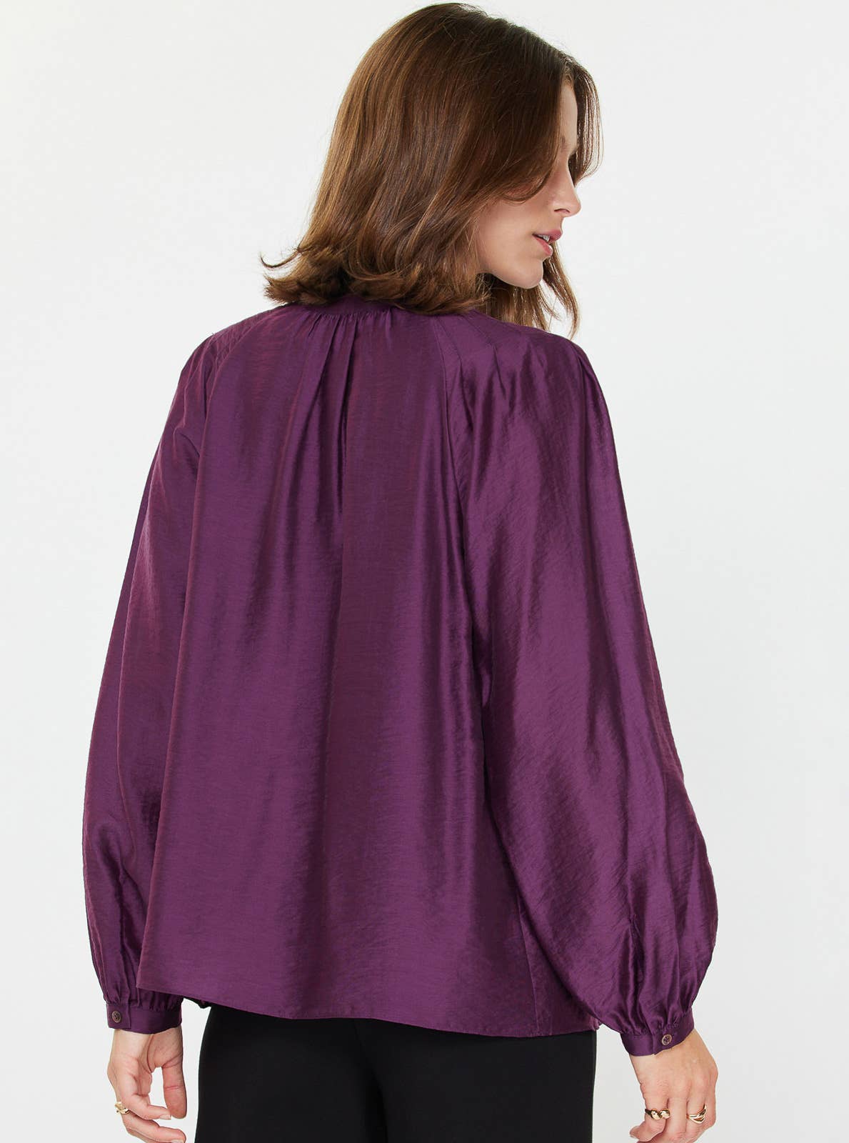 Long-sleeve Split Neck Blouse