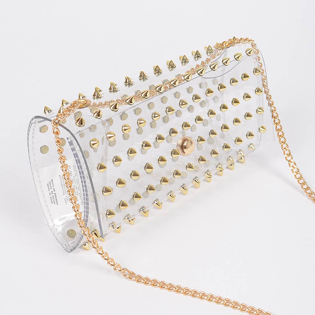 Spike Studded Clear Clutch: Gold