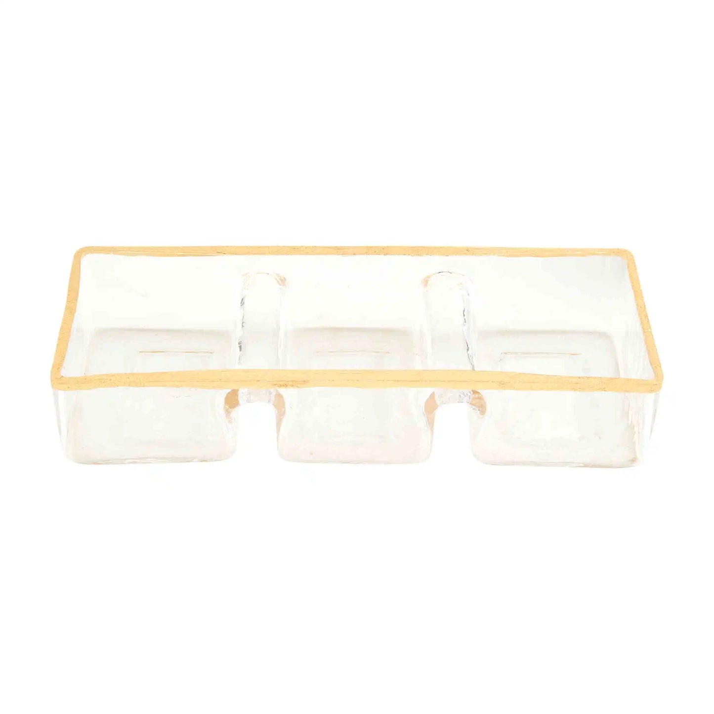 Gold Glass Triple Tidbit Dish