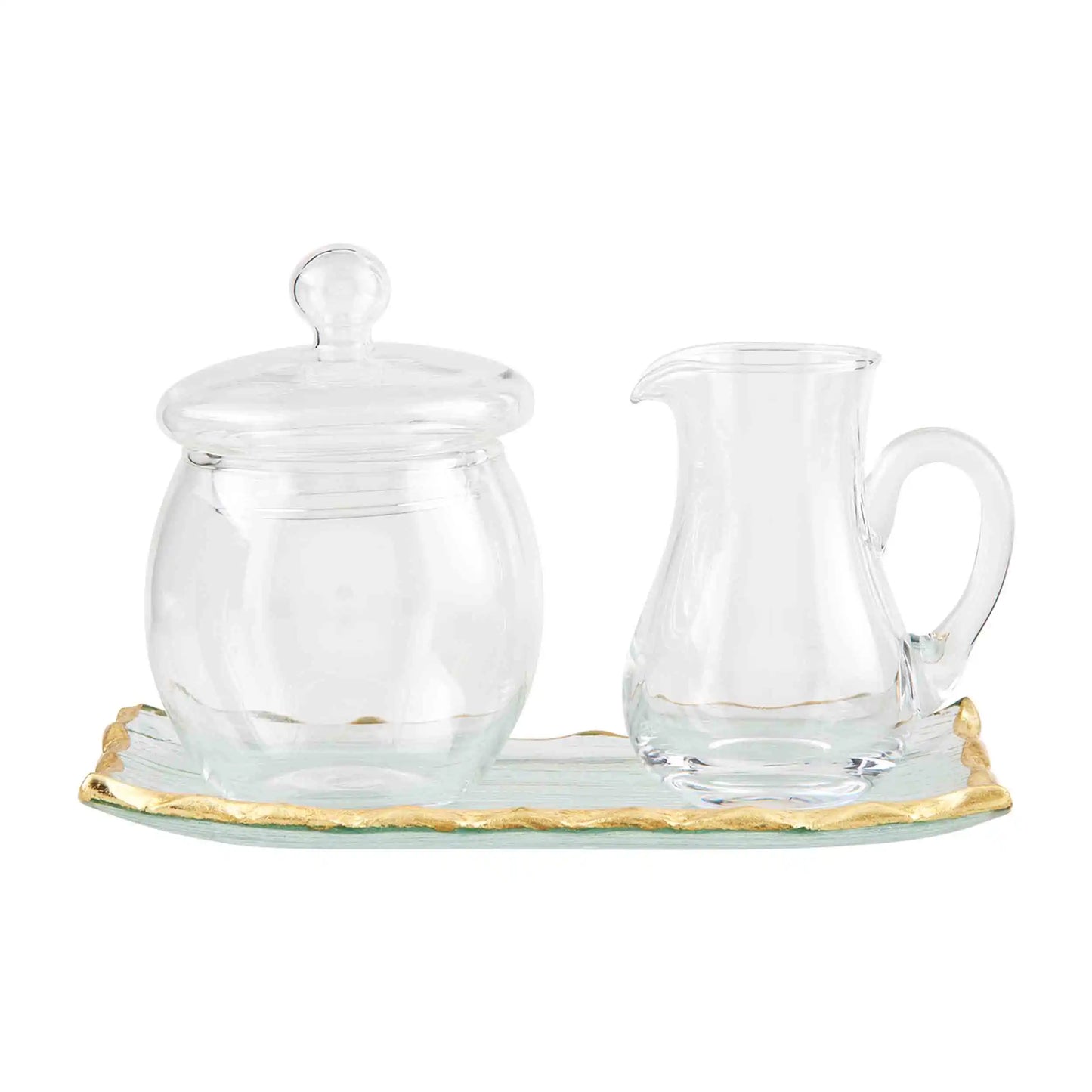 Gold Edge Glass Cream & Sugar Set