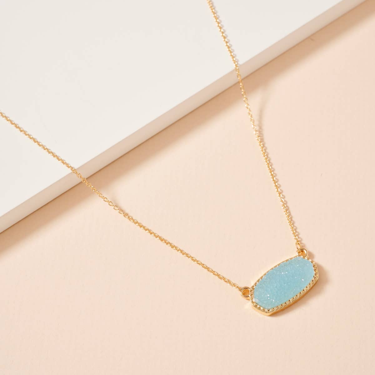 Druzy Stone Charm Short Necklace-Aqua