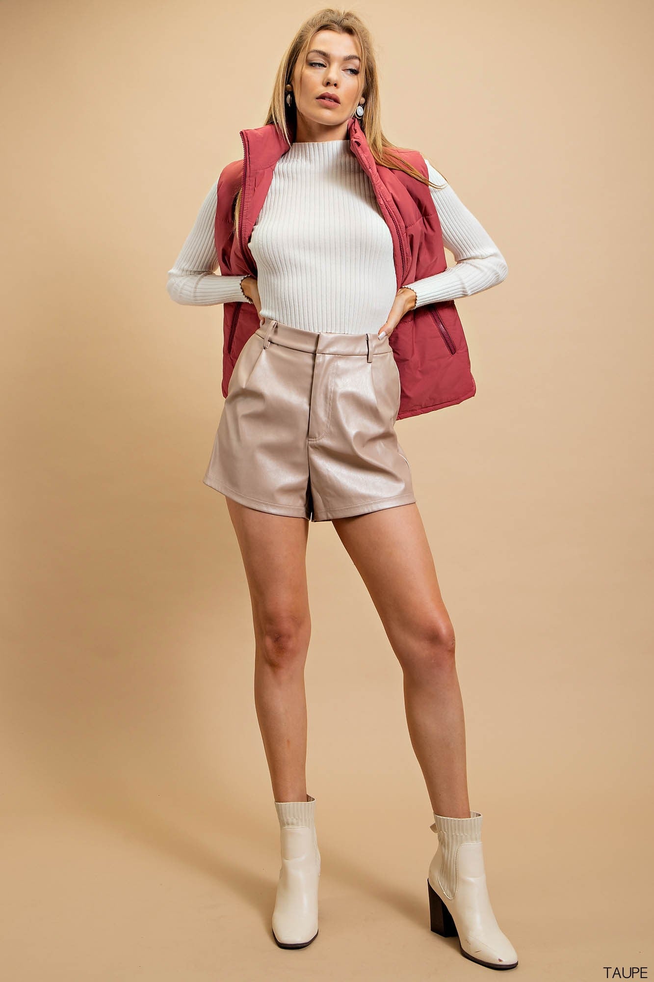 Taupe Shiny Metallic Shorts