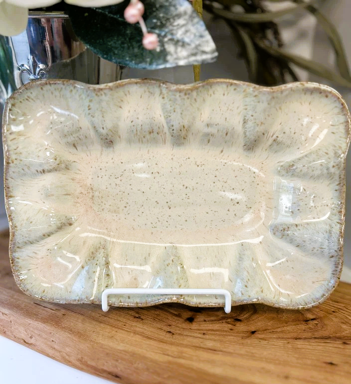 Etta B Ruffled Rectangle Dish-Chantilly Cream