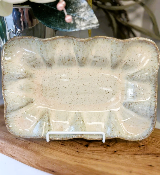 Etta B Ruffled Rectangle Dish-Chantilly Cream
