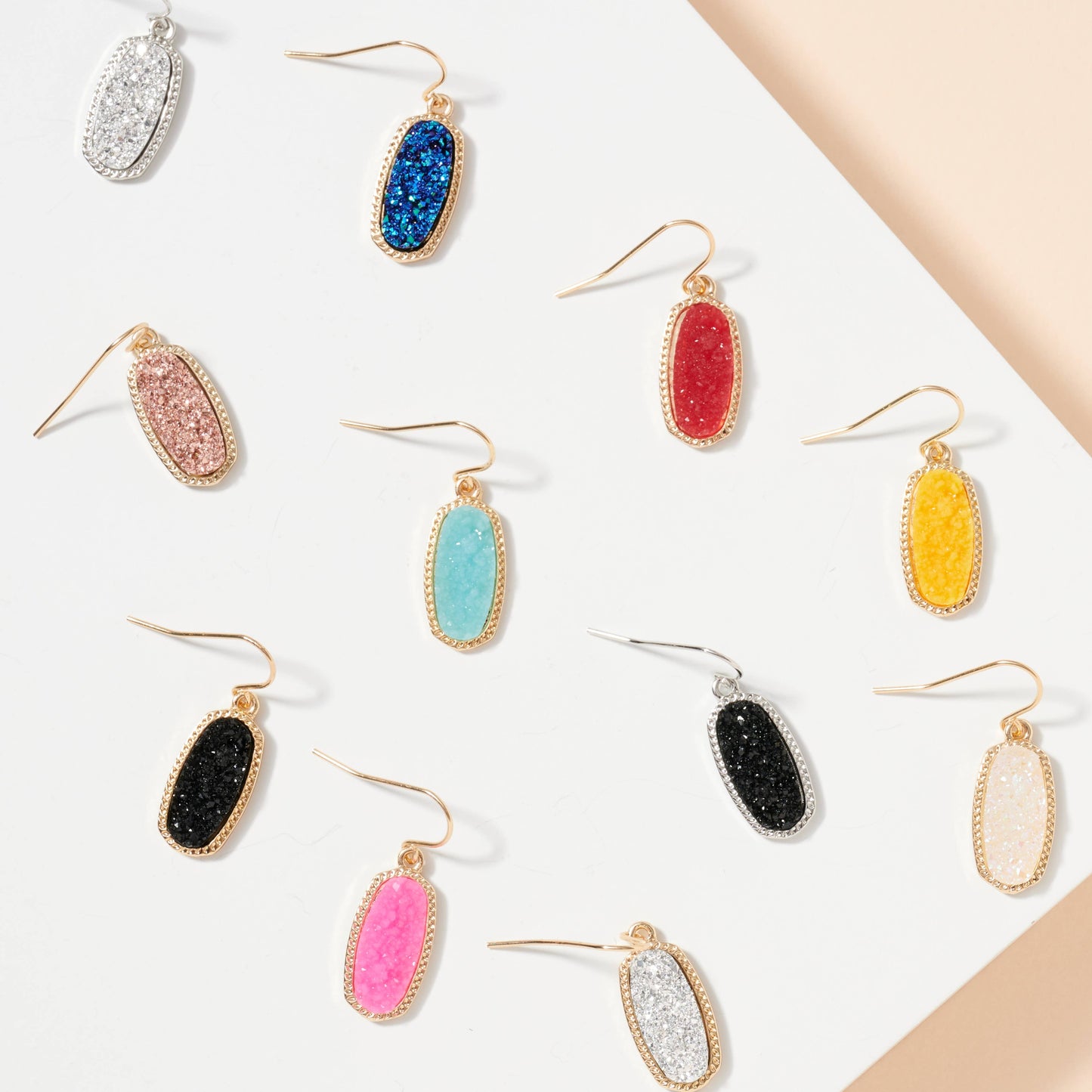 Druzy Stone Dangling Earrings-Mint