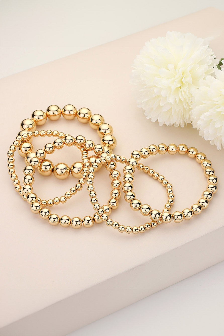 Gold Beaded Stretch Bracelets-Set of 5