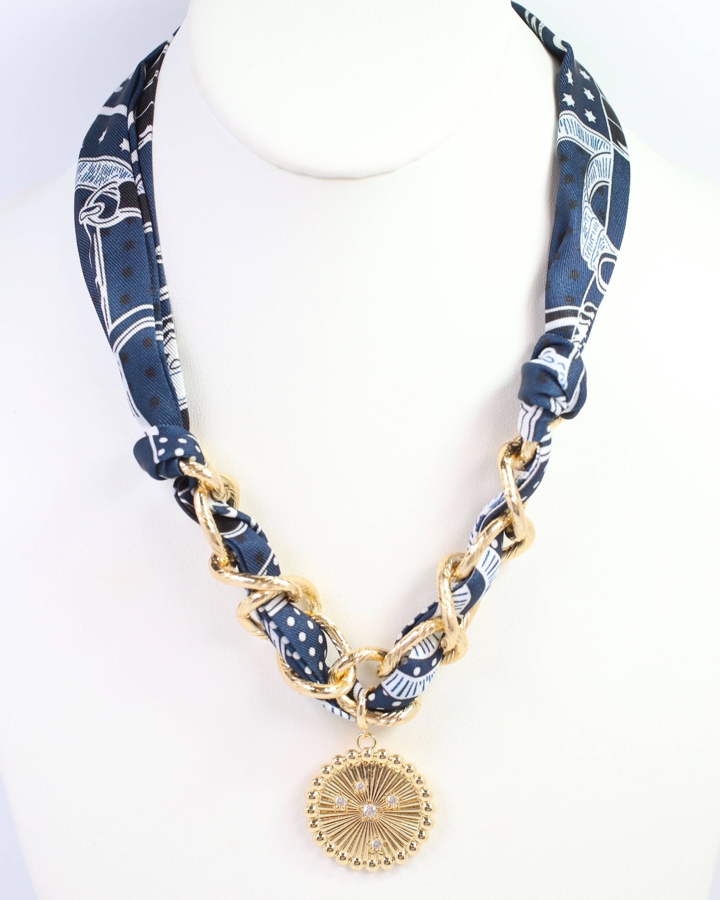 Sarah Scarf Charm Necklace- Navy/Green