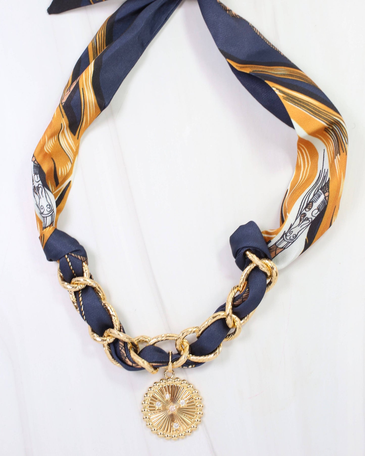 Sarah Scarf Charm Necklace-Navy/Gold