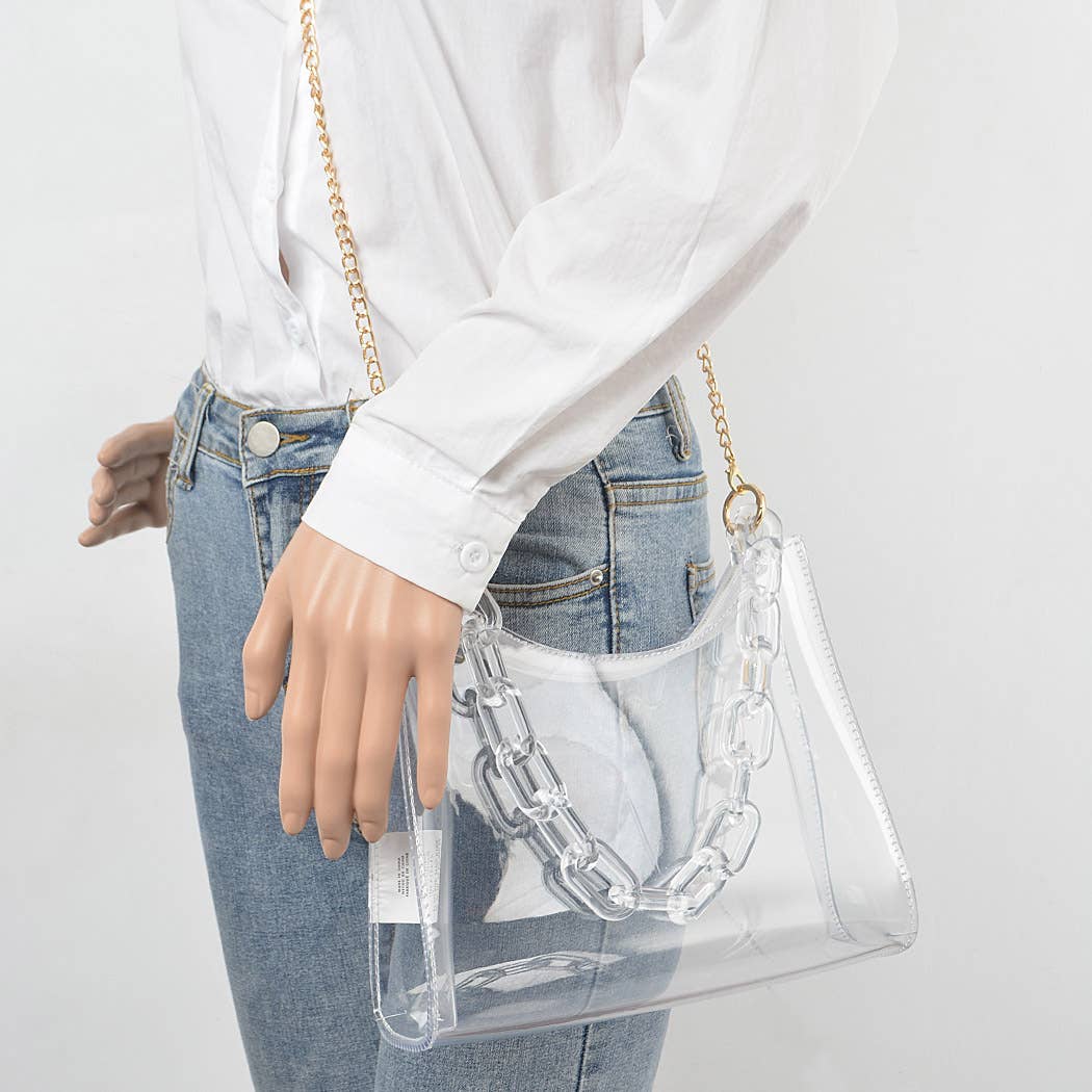 Transparent Chain Shoulder Bag: Clear