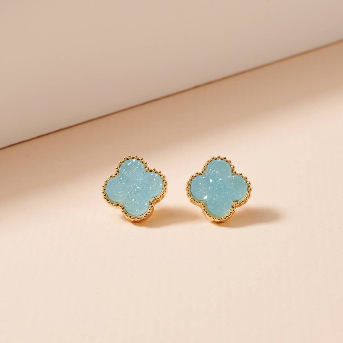 Flower Druzy Stone Stud Earrings- Aqua