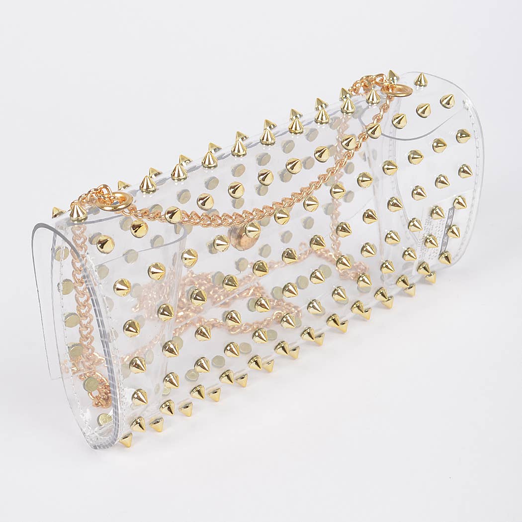 Spike Studded Clear Clutch: Gold
